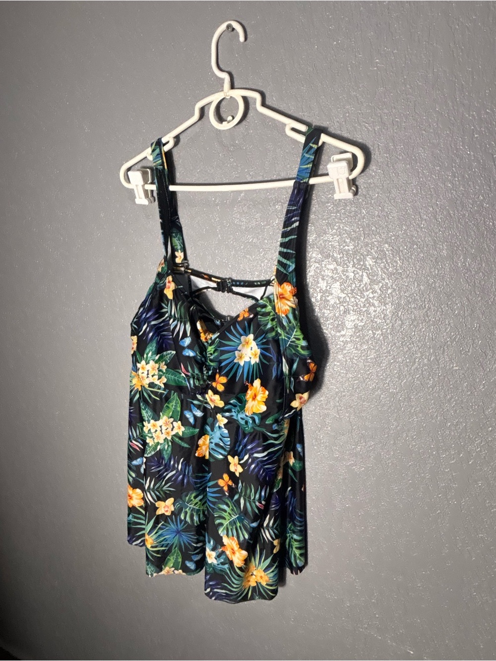 Floral Tropical Print Women's Tank Top - Black/Green